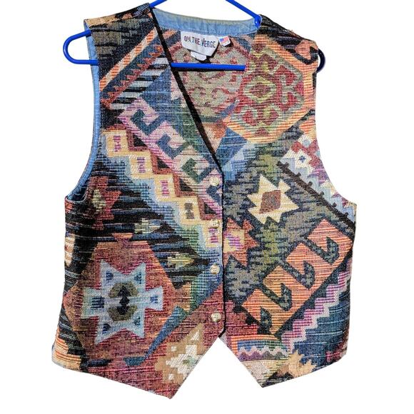 On the Verge VTG Made in USA Button Front Tapestry Western Vest Womens Size M - Picture 10 of 10